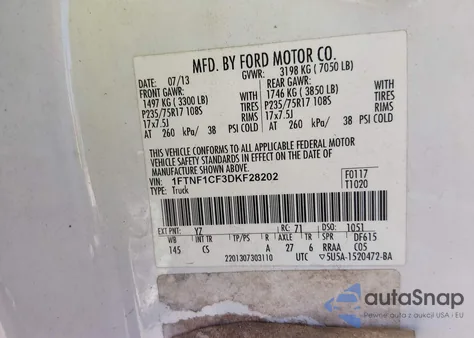 2013 Ford F-150 Xl from USA, damaged, VIN 1FTNF1CF3DKF28202